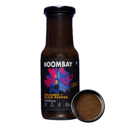 BOOMBAY Balsamic + Black Pepper Salad Dressing 220g | Nothing Artificial | No Bad Oils | No Refined Sugars | Plant Based | No Onion or Garlic | Use for Pasta Topping, Marinade, Dip with Bread, Pickle