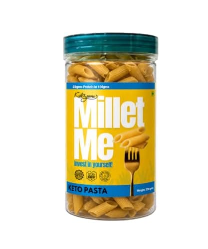 Millet Me by Kuizeens Keto Pasta - 250g (Pack of 2) | Ultra Low Carb, 78g Protein and 110g fiber penne pasta | Diabetic Friendly & Keto Diet Approved | No Added Sugar, Maida-Free & Gluten Free | No Onion No Garlic | Jain-Friendly | Instant Pasta