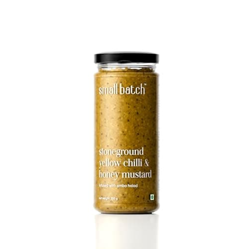 SMALLBATCH Stone Ground Yellow Chilli & Honey Mustard, Authentic Mustard Seeds, Gourmet Condiment, Sauce, Spread, Dip, Salad Dressing, No Preservatives, Pure Veg - 200g