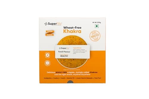 Superfills Wheat-Free (Gluten Free) Khakra Farali Diet Snack High in Protein & Fiber Ready to Eat Roasted Snack Gujarati Handmade No Garlic & No Onion Chai Time Snack (Khakhra-farali_200gm, Pack of 2)