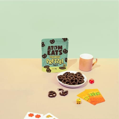 Atom Eats | Tiramisu Pretzels 30g - (Pack of 3) | Coffee & Cocoa Coated Dipped Pretzel Knots | Rich Choco - Perfect Gourmet Snack for Sharing, Parties - Imported Chocolates, Versatile Delight | 100% Baked | Preservative Free — image 6
