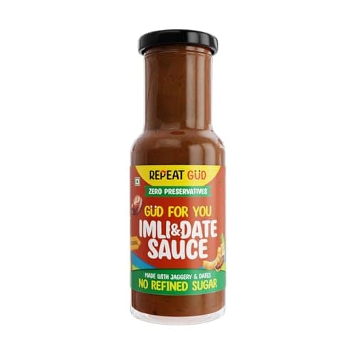 REPEAT GUD Healthy Imli & Date Sauce 100% Natural Ingredients | No MSG | No GMO | No Refined Sugar, Made With Jaggery & Dates | 100% Chemical & Preservative Free | GUD For Kids | 100% Vegetarian | 225 gm