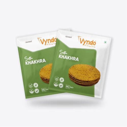 Vyndo Sattu Khakhra Pack of 2 (200g Each) | Millet-Based Gujarati Dry Snacks | High Protein & Fiber | Gluten-Free, No Palm Oil | Healthy Protein-Rich Snack for Kids & Adults.