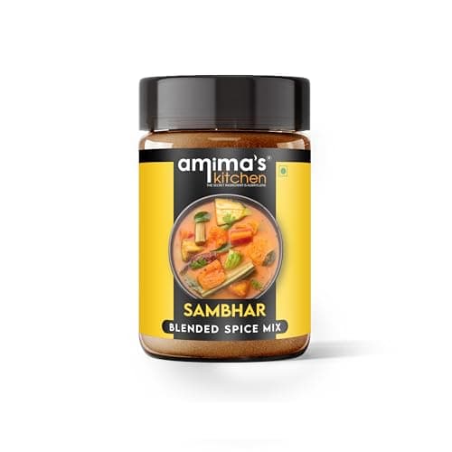Amima's Kitchen Sambhar Jain Spice Mix (No Onion No Garlic) – 100 Grams | Blended Spice Mix | For Healthy and Delicious Cooking | No Synthetic Flavour & Color | Ready Masala Powder