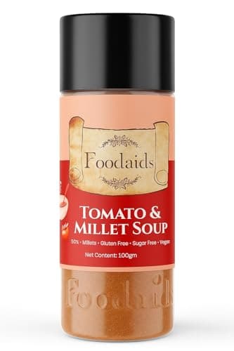 Foodaids Tomato Millet Soup Mix Powder 100gm. Healthy Millets Soup. Gluten Free drink & Vegan. Low sodium tomato soup.10 glass serving.