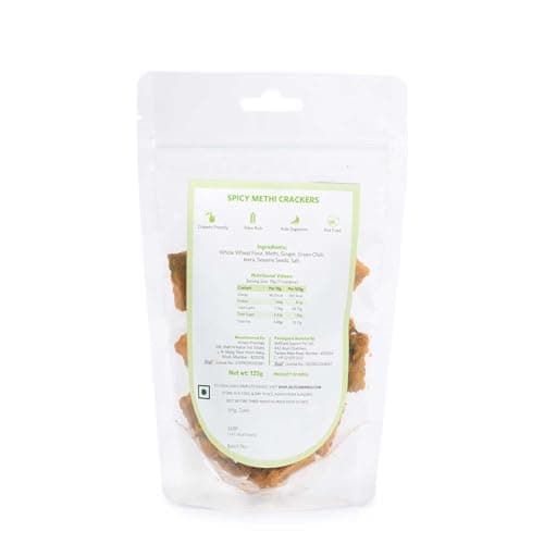 SelfCare By Suman Agarwal Spicy Methi Crackers Pack of 1 125g | Bakes - Healthy - Vegan | Snacks - Namkeen - Grocery | Spicy Crunchy & Chatpata - Tea time Snacking | Jain Travel & Diabetes Friendly — image 8