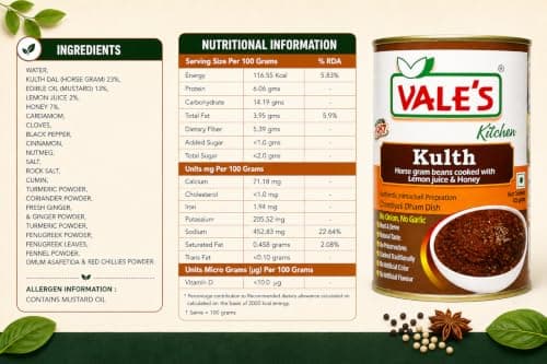 VALE'S Kulth 425 gm | Authentic Chambyali Dham Horsegram Curry | 100% Natural • No Onion No Garlic • Sweet & Sour • Traditionally Cooked • Ready to Eat – Heat & Serve — image 2