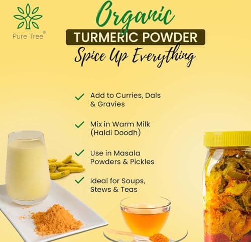 Pure Tree Certified Organic Haldi Powder | 200 g | Glass Jar | Turmeric Powder | Spice Masala Powder Raw for Milk | Strong Antioxidant — image 5