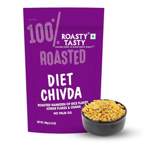 Roasty Tasty Diet Chivda | Gluten-Free Roasted Chiwda with Rice & Jowar Flakes | No Onion No Garlic Millet Namkeen | Light & Crunchy Tea-Time Roasted Non Fried Snack | Low Calorie Palm Oil Free Namkeen | 100g x 4 Packs | Indian Mixture