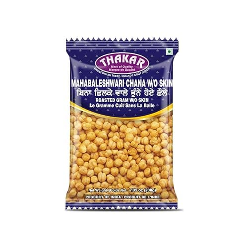 THAKAR Roasted Chana Namkeen | Bhuna Chana Snacks | Crunchy Chana | Ready to Eat Chickpeas | High Protein Roasted Chana | Desi chana | Crunchy & Healthy Snacks. (200g Pack, Mahabaleshwari Chana Without Skin)