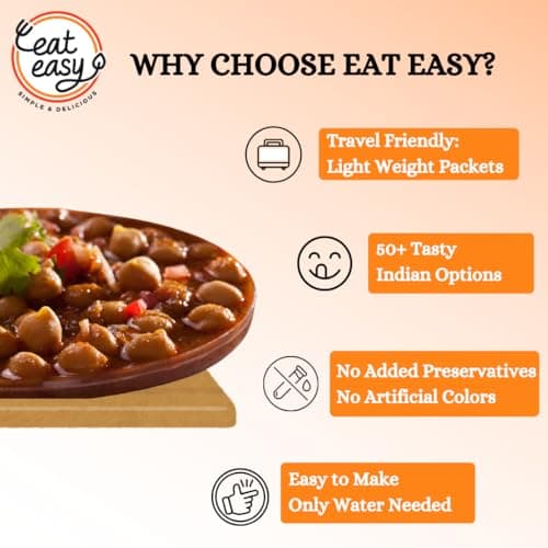 Eat Easy Ready To Eat Jain Amritsari Chole- 70gm (Pack of 2) | Freeze-Dried, Lightweight, No Moisture, No Onion & Garlic, High-Protein Punjabi Chhole for Camping, Trekking, Hostel Food, Travel, Quick Lunch & Dinner | Just Add Water Hot Water — image 4