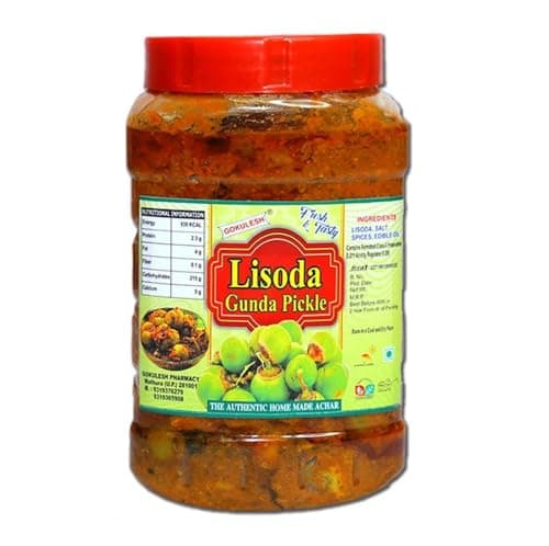 GOKULESH Lisoda Gunda pickle 500gm without Onion/Garlic pickle| (Gunda pickle) | Home Made Dry and Less Oil Pickle Made With Love No Artificial Colors Added| pack of 500gm
