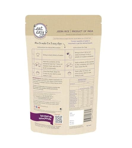 Eat Easy Ready To Eat Jeera Rice- 95gm (Pack of 2) | Freeze Dehydrated, Nutritious & Healthy Instant Food for Travel, Camping | No Preservatives, No Added Artificial Colours & Flavours | Just Add Water and Cook — image 2