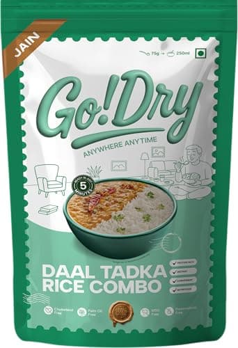 Go!Dry Jain Dal Tadka Rice Combo | Ready to Eat Indian Meal | No Onion No Garlic | No Preservatives & No Palm Oil | 75g
