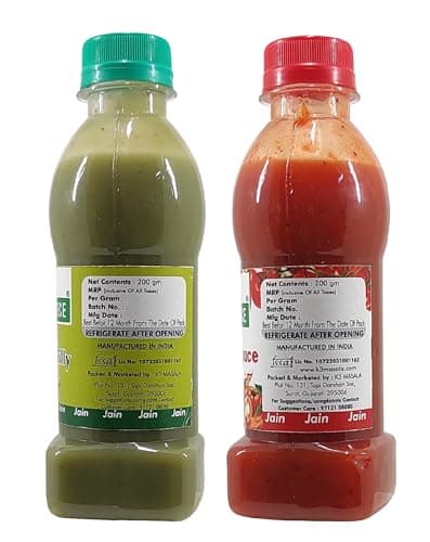 K3 Masala Green Piece Jain Sauce/Catchup Combo Without Onion/Garlic/Potato Tomato Sauce(200Gm)And Green Chilli Sauce(200Gm)(Pack Of 2)Sauce(400 G) — image 2