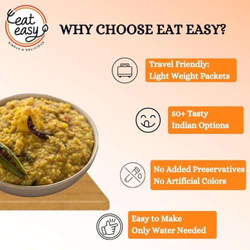 Eat Easy Ready To Eat Jain Dal Khichdi, 92gm (Pack of 2) | Light on Stomach High Protein & Fiber, Freeze Dehydrated Healthy Instant Food for Travel, Office | No Preservatives | No Onion, No Garlic | Just Add Water and Cook — image 5
