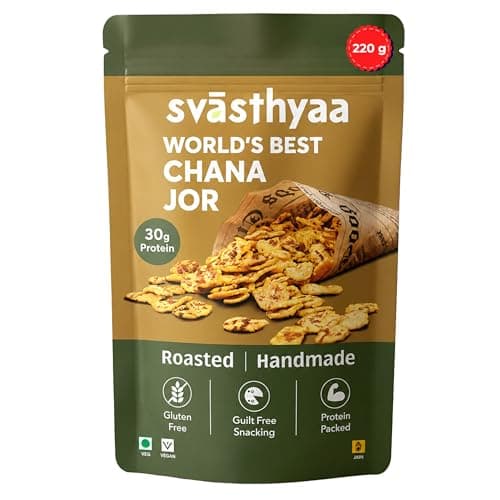 Svasthyaa Roasted Chana Jor Garam Healthy Indian Snack for Kids & Adults | Crispy Channa Namkeen | High Protein, Gluten Free | Vegan Jain with Sea Salt & Hing | No Palm Oil, No Added Sugar | Travel & Office | 220g - Pack of 1