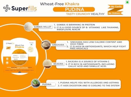Superfills Wheat-Free (Gluten Free) Flavour Khakra Ready to Eat | 100% Natural Ingredient |Gujarati Healthy Snack | Wheat -Free | No Garlic & No Onion | (Khakhra-pudina_200gm, Pack of 4) — image 5