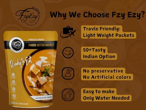 FzyEzy Freeze-Dried Jain Paneer Butter Masala – 75g | Instant Jain Indian Cuisine | Authentic No Onion, No Garlic Paneer Butter Masala Gravy | Jain Vegetarian Gourmet Delight | Ready-to-Eat | Gluten-Free | Preservative-Free Meal — image 7