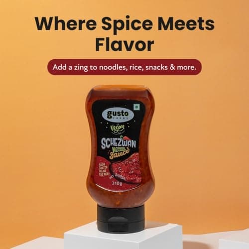 Gusto Foods No Garlic No Onion Schezwan Sauce 310 gm | Jain schezwan sauce no onion no garlic | Ready To Use | Made with fresh Ingredients | Hot Spicy Chilli Dip Schezwan | For fried rice, noodles, stir-fried vegetables, wraps, sandwiches — image 3