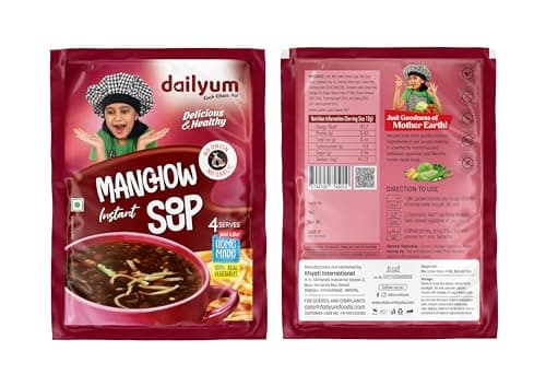 Dailyum instant | No Onion Garlic | 2 Manchow Soup 50g | 2 Hot N Sour Soup 50g | Crispy Fried Noodles 200g | Natural | No MSG | Jain |Combo Of 5 — image 2