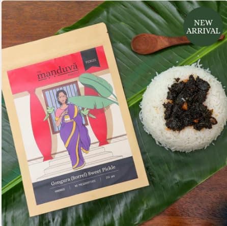The Manduva Project Gongura Sweet Pickle 250g | No Onion | Andhra Homemade Sorrel Leaves Achar | With Jaggery & Tamarind | Sweet, Tangy & Spicy | No Preservatives — image 2