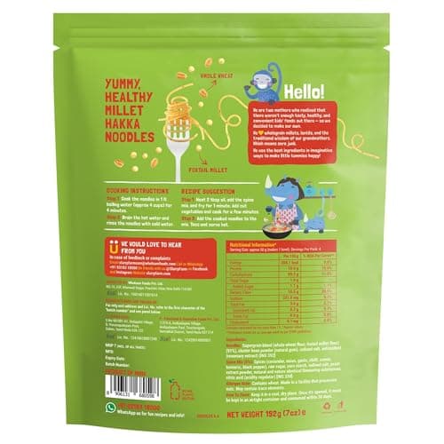 Slurrp Farm No Maida Hakka Noodles, Not Fried, No MSG, Classic Millet and Mild Millet Noodles Combo, Pack of 2, 192g Each — image 5