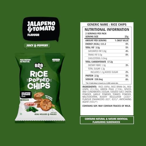 BRB Rice Popped Chips | Jalapeño & Tomato Flavour | Not Fried. Not Baked | High Protein | 50% Less Oil, No Palm Oil, Healthy Snack | 48g/54g Pack (weight may vary) — image 2