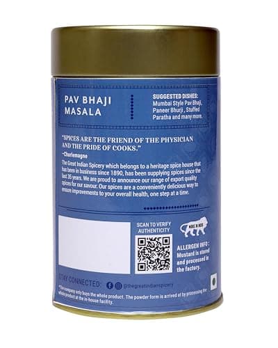 The Great Indian Spicery | Pav Bhaji Masala - 100gm Tin | Steam Sterilisation, Farm Fresh, Authentic Blend of 14 Spices, Non-Adulterated, No Added Color & Preservative | Deep & Aromatic Home Cooking — image 8