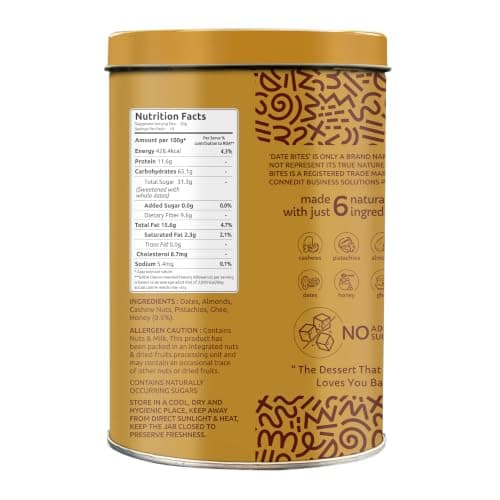 Farmley Date Bites I Dates Barfi Made with Dates, Pista, Cashews, Almonds, Honey and Pure Ghee I Dry Fruits Nuts, Healthy Snacks Sweets,Gluten Free, No Added Sugar (200g, Dates Bites Jar) — image 3