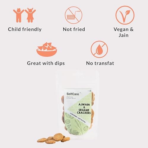 SelfCare By Suman Agarwal Ajwain & Sesame Crackers Pack of 1 125g | Baked - Healthy - Vegan | Snacks - Namkeen - Grocery | Spicy Crunchy & Chatpata - Tea time Snacking | Jain & Travel Friendly — image 3