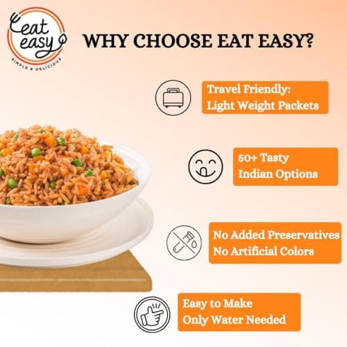 Eat Easy Ready To Eat Jain Rice Combo- Jain Fried Rice & Schezwan Rice (Pack of 2) Each | Just Add Water and Cook | Freeze Dehydrated Instant Rice for Travel, Hostel, Trekking, Camping, Hiking — image 2
