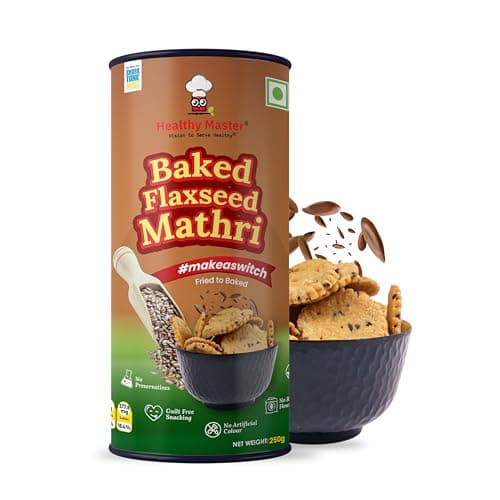 Healthy Master Baked Wheat Mathri (Flax Seed) 250g | No Maida | No Palm Oil | Crispy Crunchy Healthy Snack | 100% Wheat | Namkeen Mathi (Pack of 1)