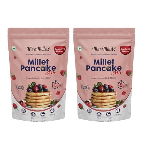 ME & MILLETS Raspberry Flavor Millet Pancake Mix (150g X 2) Sweetness Of Jaggery, No Maida, No Wheat, No Preservatives, Vegetarian, Eggless, Healthy Breakfast for Family (Jain Friendly)