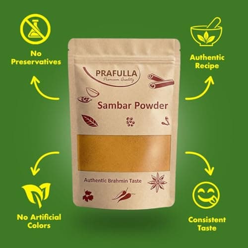 PRAFULLA Sambar Powder, 100g | Premium Quality Traditional Recipe | Authentic Indian Taste | 100% Pure & Vegetarian | No Artificial Colors or Preservatives | Ideal for Daily Home Cooking — image 3