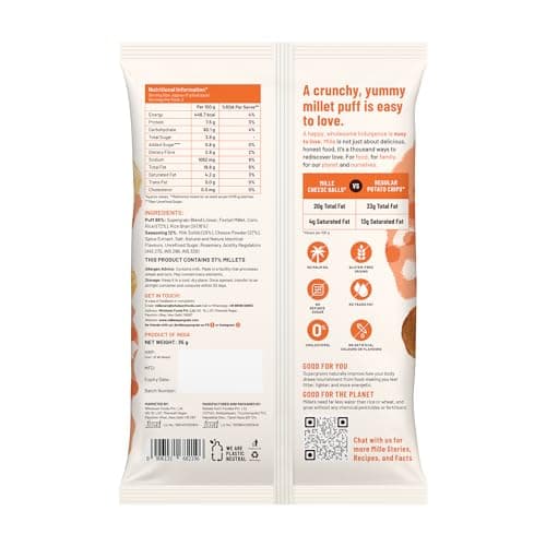 Mille Cheese Balls | 37% Millets | Baked | No Palm Oil | Not Fried, 0 Preservatives | 0 Trans Fat | Healthy Snacks | Naturally Gluten Free | 35g x 4 — image 2