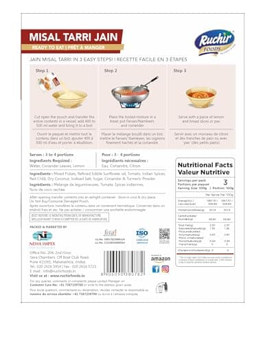 Ruchir Foods Jain Misal Tarri, Ready to Eat Maharashtrian Brunch, Sharp Fiery Taste, 300g — image 2