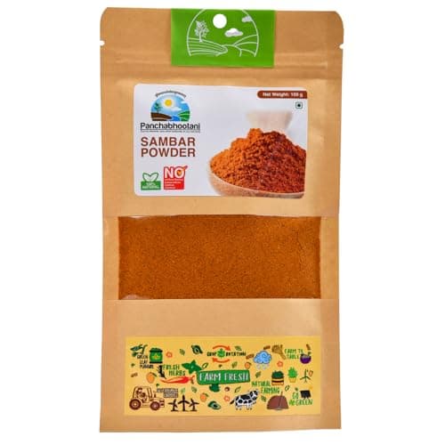 Panchabhootani Sambar Powder 100g | South Indian Authentic Flavour | Easy Digestion - Vegan | No Garlic | No Onion | Delicious Sambar At Home | No Preservatives (Small, 100.00, gram)