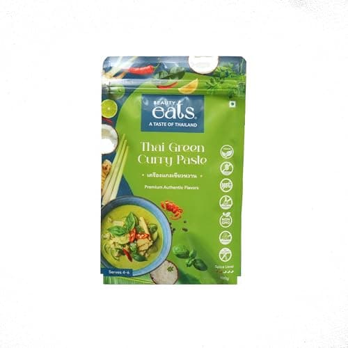Beauty Eats Thai Green Curry Paste| Premium Thai Herbs & Spices| Ready To Cook| 100% Vegetarian| No Onion&Garlic (100Gm)