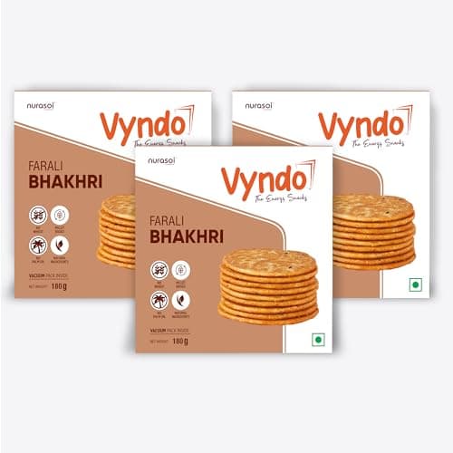 Vyndo All Bhakhri Combo – Pack of 5 (180g Each) | Millet Snacks, Gluten-Free, Healthy Energy Snack for Kids & Adults | Moong Bajra, Masala Ragi, Roasted Ragi, Farali, Jeera — image 8
