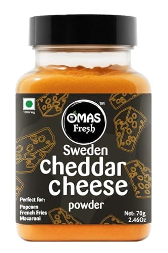 Omas Fresh Cheddar Cheese Powder Seasoning | Best for Making Delicious Cheese-Flavoured, Pop-Corn, Pizza, Pasta, French Fries etc. | No Additives & Preservatives | 70g