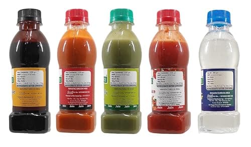 Green Piece Jain Sauce Combo of Soya,Tomato,Green Chilli,Red Chilli and Vinegar (Pack of 5) Sauce (1000 ml) — image 2