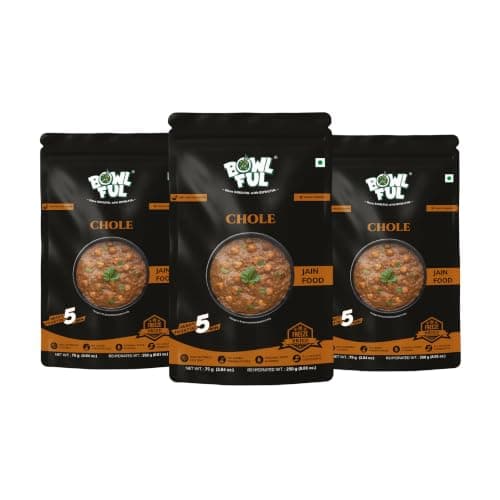 Bowlful Jain Chole | Ready-to-Eat Meal | No Onion No Garlic Chickpea Curry with Traditional Indian Spices | 75g Net Weight (250g After Rehydration) | Pack of 3 | No Added Preservatives & Colours | Microwaveable