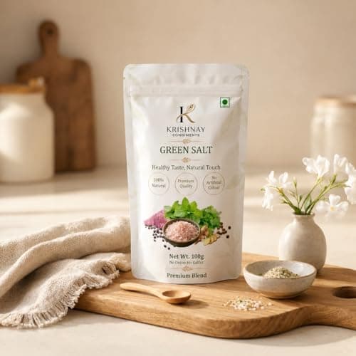 KRISHNAY Condiments Natural Green Salt Seasoning 100g | Herbal Mineral Salt Blend with Mint, Coriander & Spices | No Onion No Garlic Flavoured Salt Mix | Natural Masala Salt for Chaat, Salad, Fruits & Buttermilk — image 8