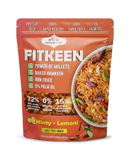 Growfitz Baked Namkeen Mixture 200g | Minty Lamoni Flavor | Power of Millets, Non Fried, 0% Palm Oil | 12.4g Rich Protein | Super Tasty, Healthy & Guilt Free Snacks | 0% Maida & Besan (Pack of 1)