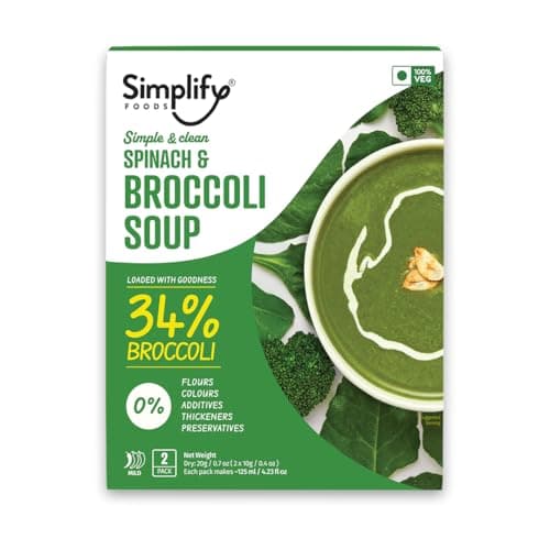 Simplify Foods Spinach & Broccoli Instant Soup | Pack of 2 Single-Serve Sachets (Each Makes ~125 ml) | Made with 34% Real Spinach & Broccoli | Just Add Hot Water | Travel-Friendly | Clean Label | 0% Additives or Preservatives