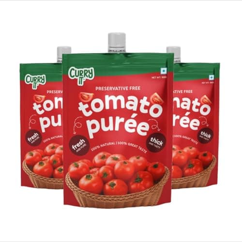 CURRYiT Tomato Puree | Made With 100% Fresh Hand Picked Tomatoes | No onion & Garlic | Tomato Paste For Cooking Pasta & Curries | No Added Preservatives or Colors | Pure & Natural (100g x 3) 300g