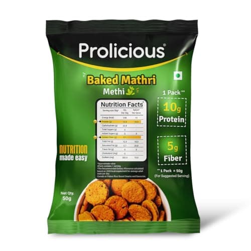 Prolicious Baked Methi Mathri | 10g Protein | Healthy | Ready to eat | Traditional Indian Savoury Snack | Ideal for weightloss | No Palm Oil, NO Transfat | 50g