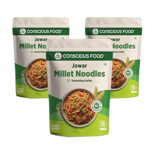 Conscious Food Millet Noodles | 162g | Pack of 3 | No Preservatives | No Maida | No Msg | No Artificial Colors or Flavors, No Trans Fat & Cholesterol