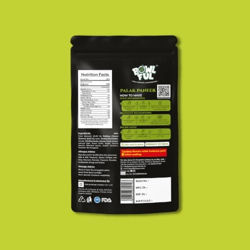 BowlFul Palak Paneer, 50 GMS, Creamy Spinach Based Gravy with Cottage Cheese and No Onion or Garlic | Pure Natural, Freeze Dried Food (Pack of 3) — image 2
